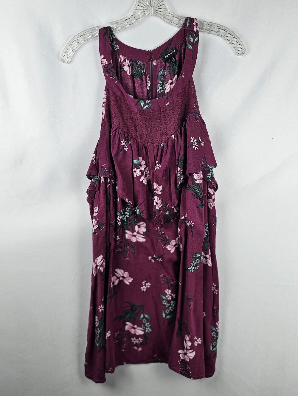 Torrid Floral Challis Ruffle Halter Tank Top Women's 4 Rayon Boho Chic